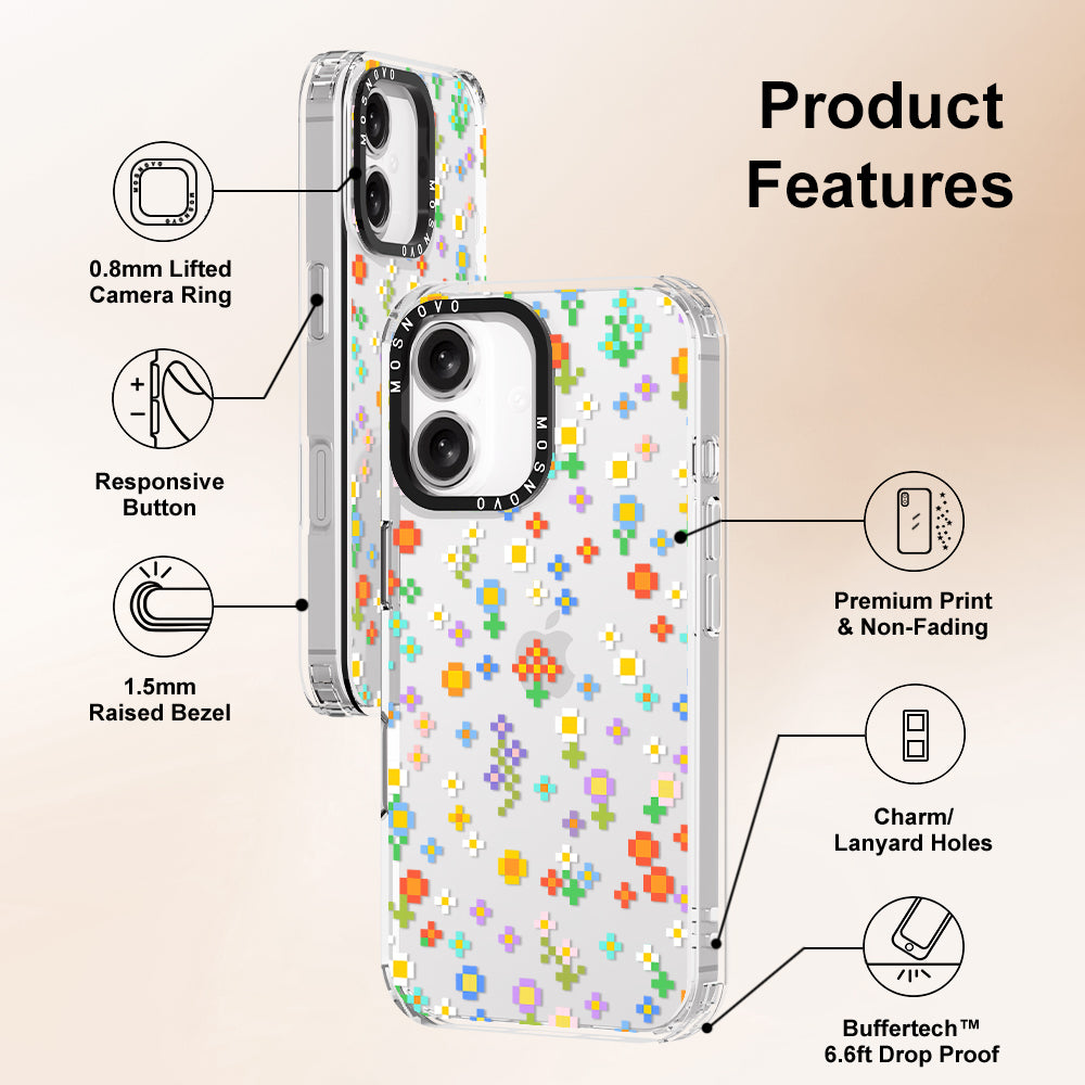 Pixel-Floral Phone Case - iPhone 16 Case