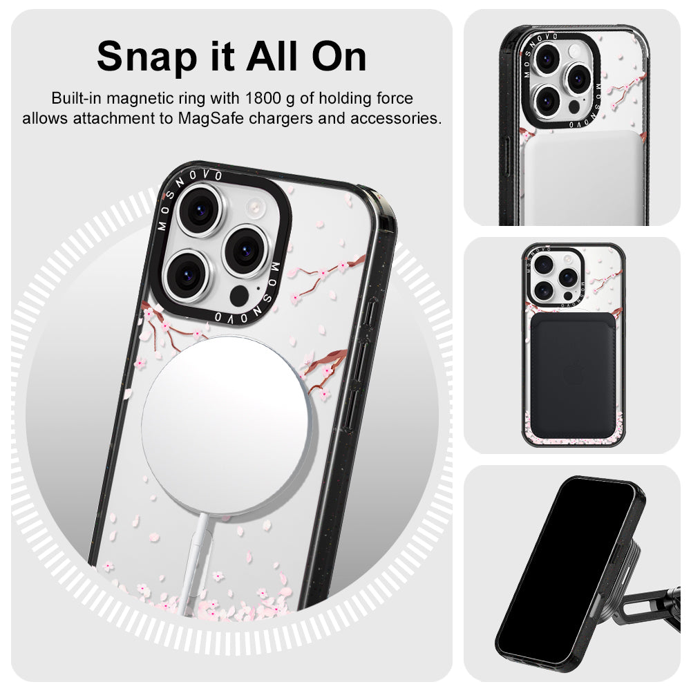 Sakura Phone Case - iPhone 16 Pro Case Clear Black ShockStone With MagSafe