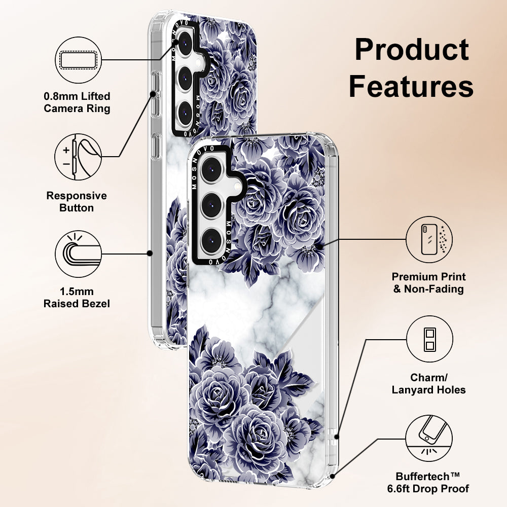 Marble with Purple Flowers Phone Case - Samsung Galaxy S24 FE Case - MOSNOVO