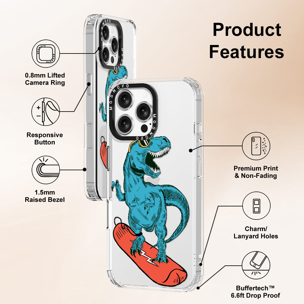 Surfing Dinosaur Phone Case - iPhone 16 Pro Max Case - MOSNOVO