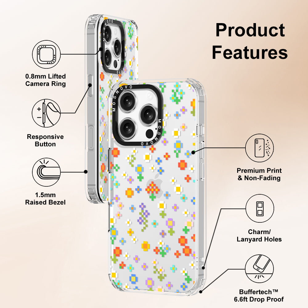 Pixel-Floral Phone Case - iPhone 16 Pro Case Clear