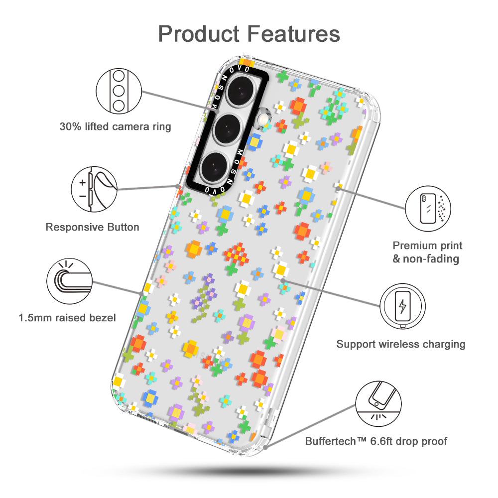 Pixel-Floral Phone Case - Samsung Galaxy S24 Case