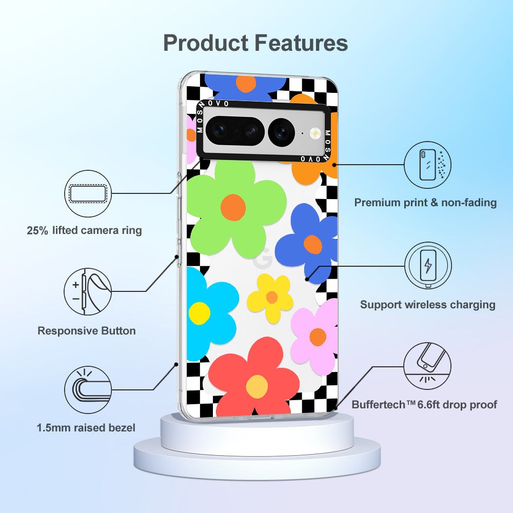 60's Checkered Floral Phone Case - Google Pixel 7 Pro Case