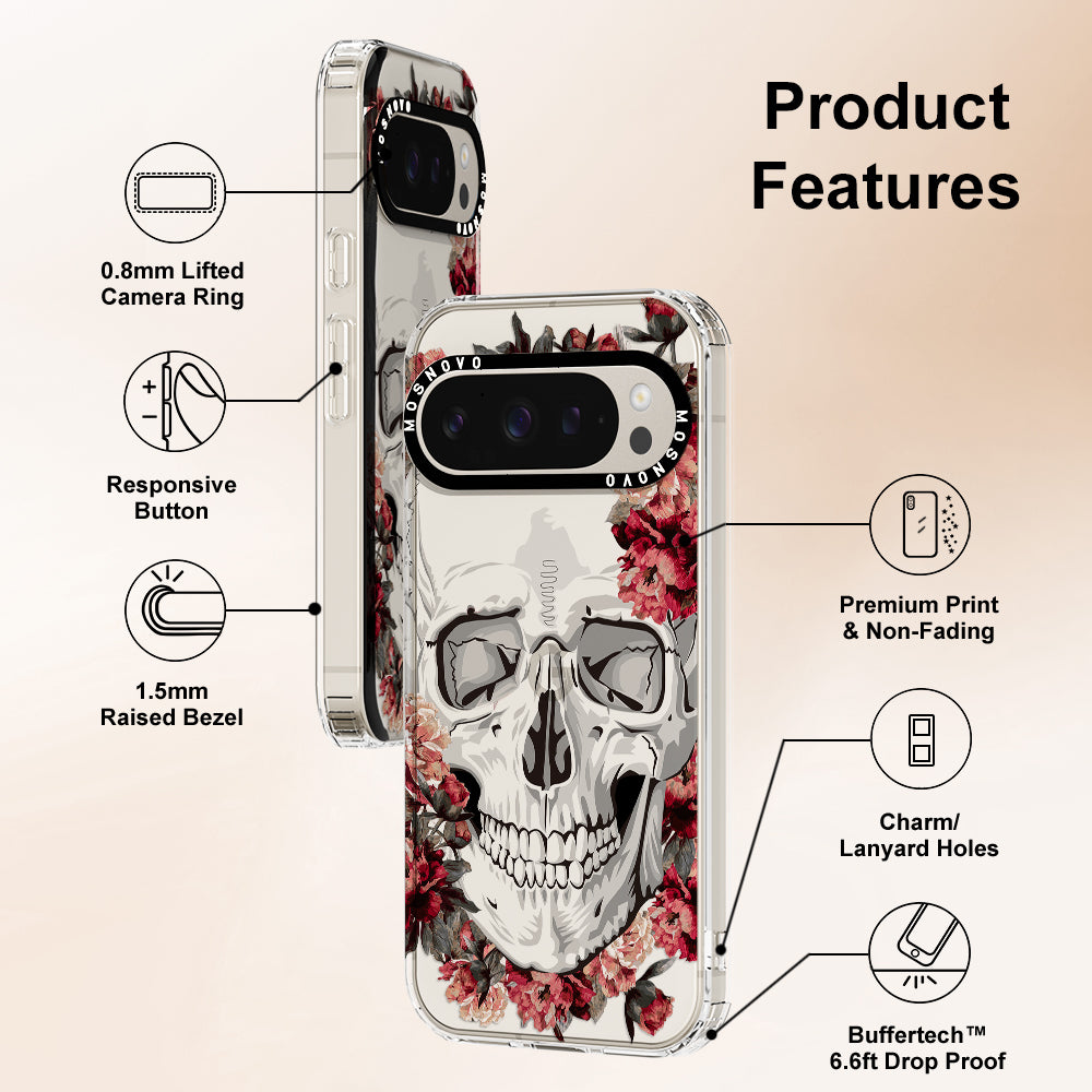 Red Flower Skull Phone Case - Google Pixel 9 Pro XL Case