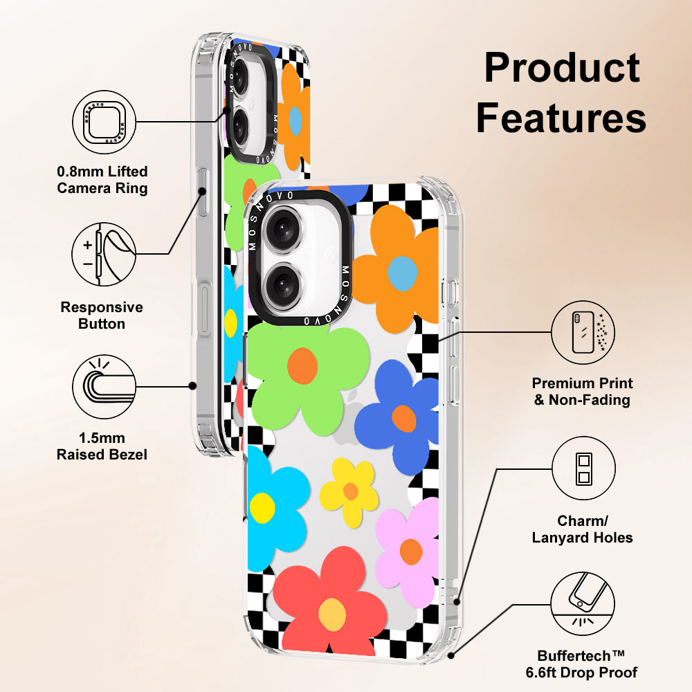 60's Checkered Floral Phone Case - iPhone 16 Plus Case - MOSNOVO