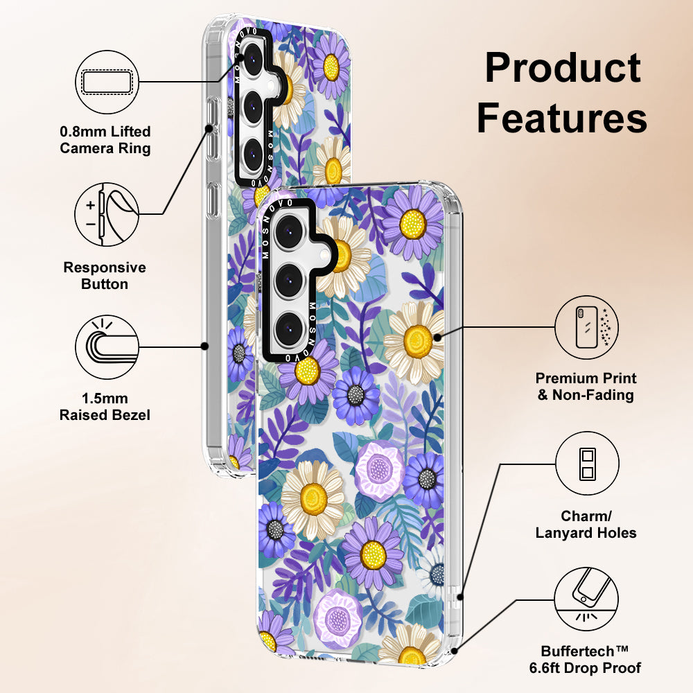 Purple Floral Phone Case - Samsung Galaxy S24 FE Case - MOSNOVO