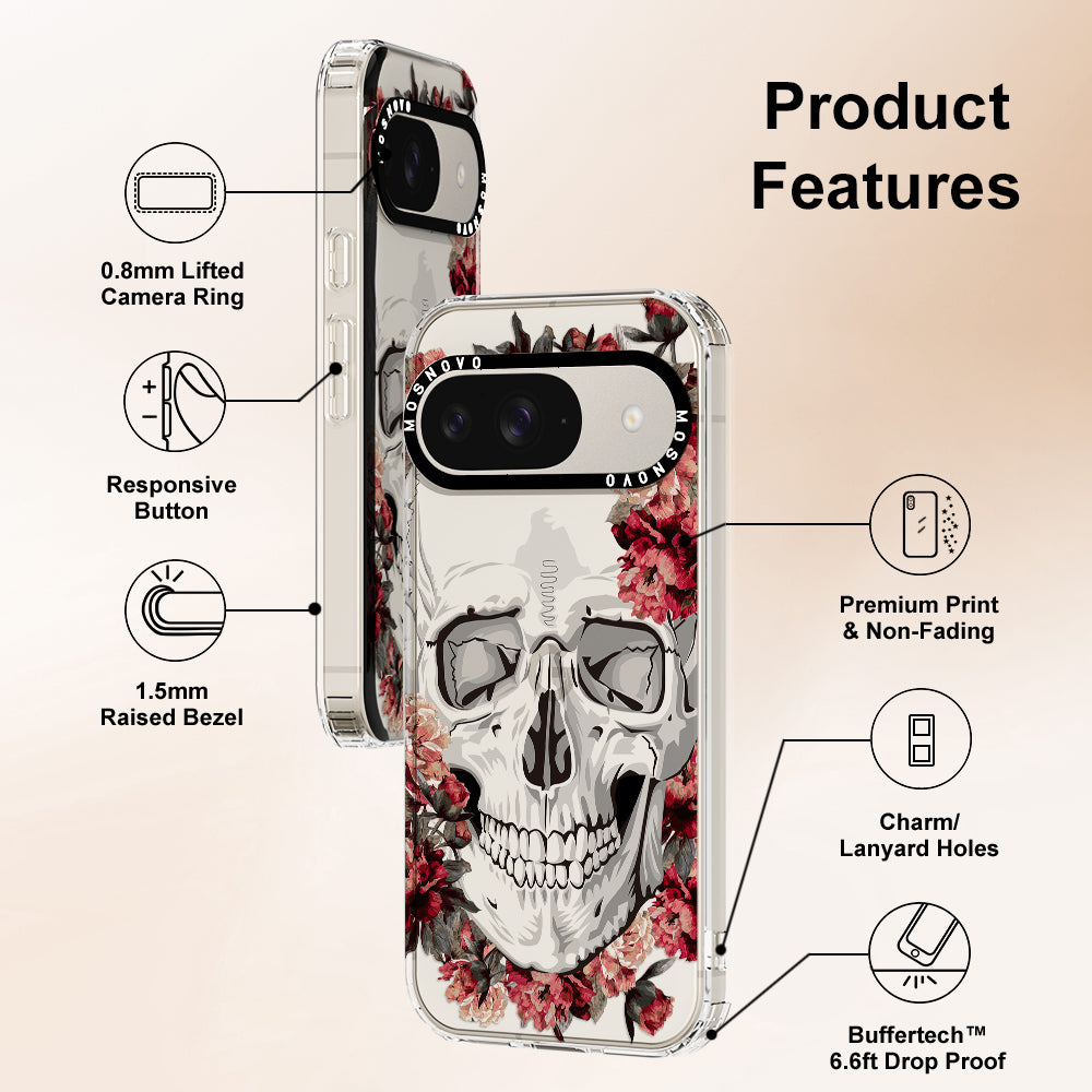 Red Flower Skull Phone Case - Google Pixel 9 Case