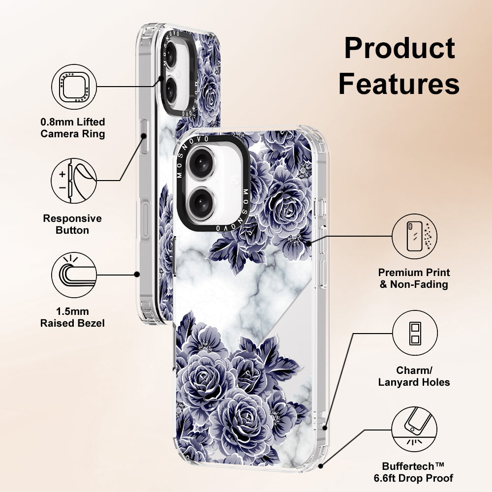 Marble with Purple Flowers Phone Case - iPhone 16 Case - MOSNOVO