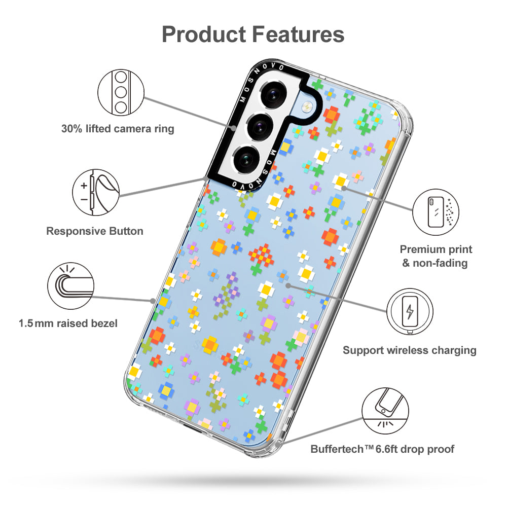 Pixel-Floral Phone Case - Samsung Galaxy S22 Plus Case