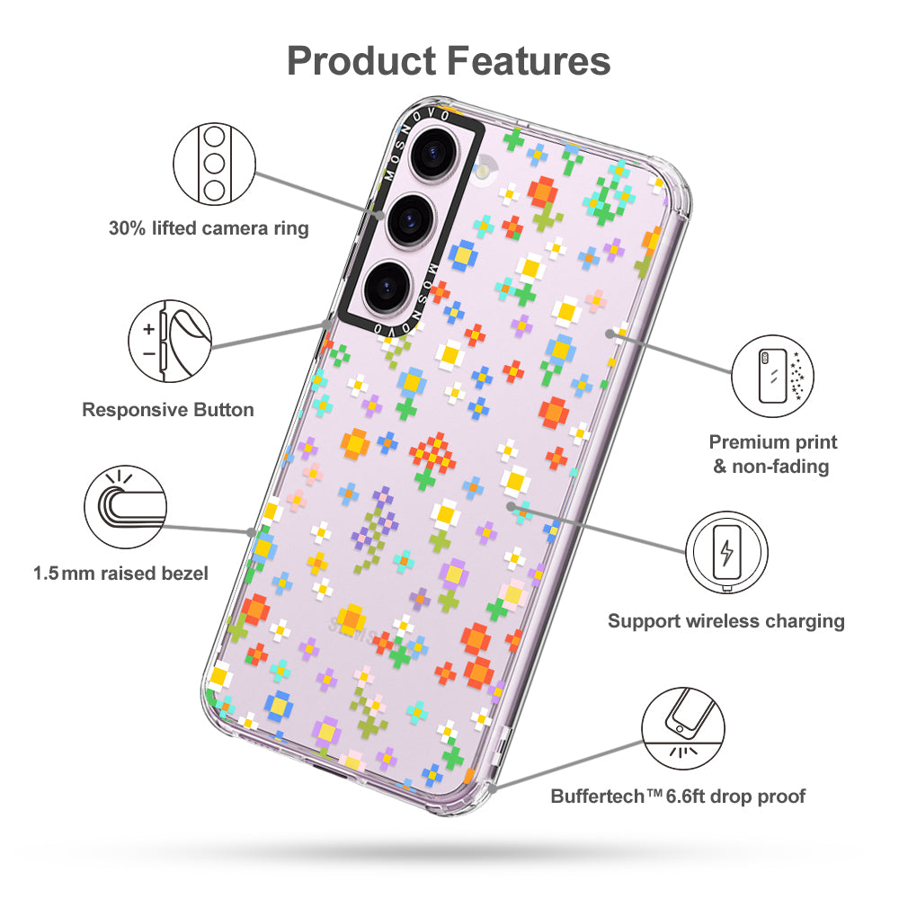 Pixel-Floral Phone Case - Samsung Galaxy S23 Plus Case