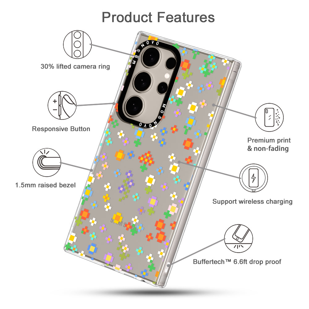 Pixel-Floral Phone Case - Samsung Galaxy S24 Ultra Case