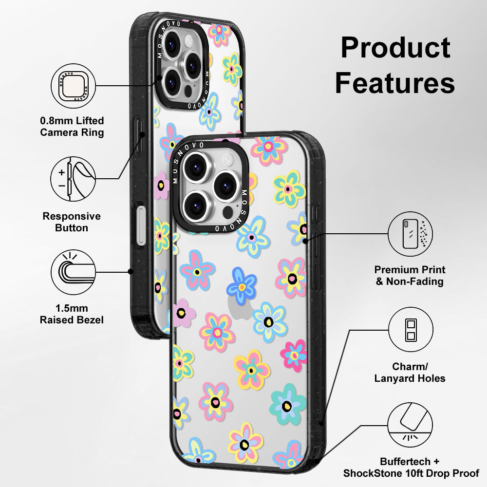 Groovy Flower Phone Case - iPhone 16 Pro Max Case Clear Black ShockStone