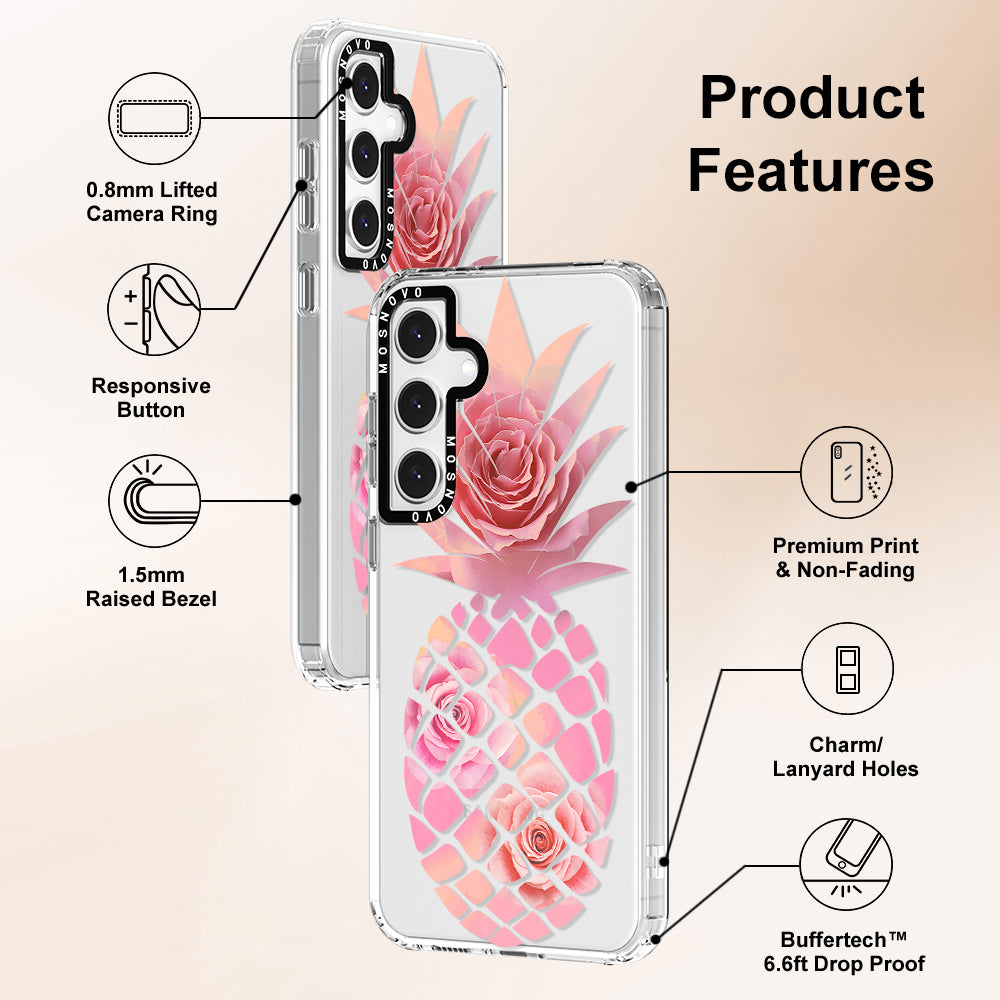 Pink Floral PinePhone Case - Samsung Galaxy S24 FE Case - MOSNOVO