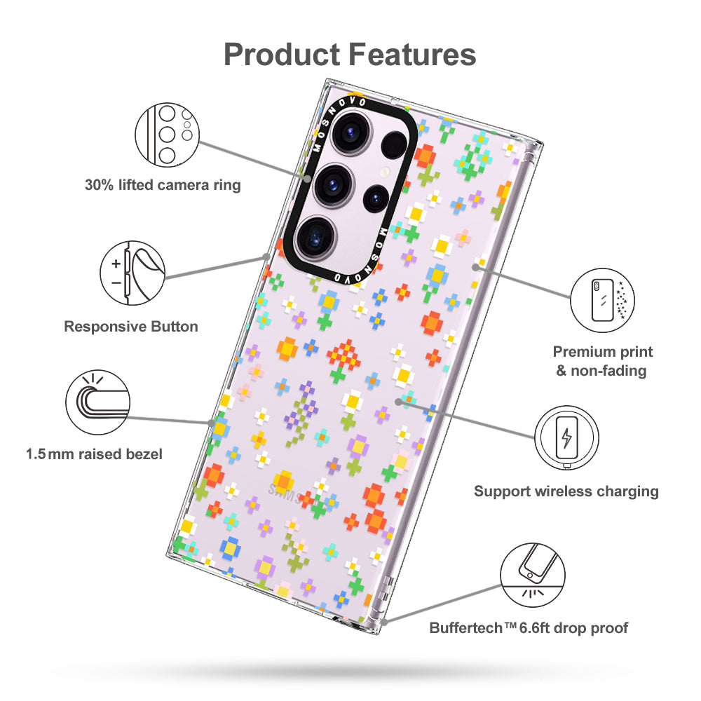 Pixel-Floral Phone Case - Samsung Galaxy S23 Ultra Case