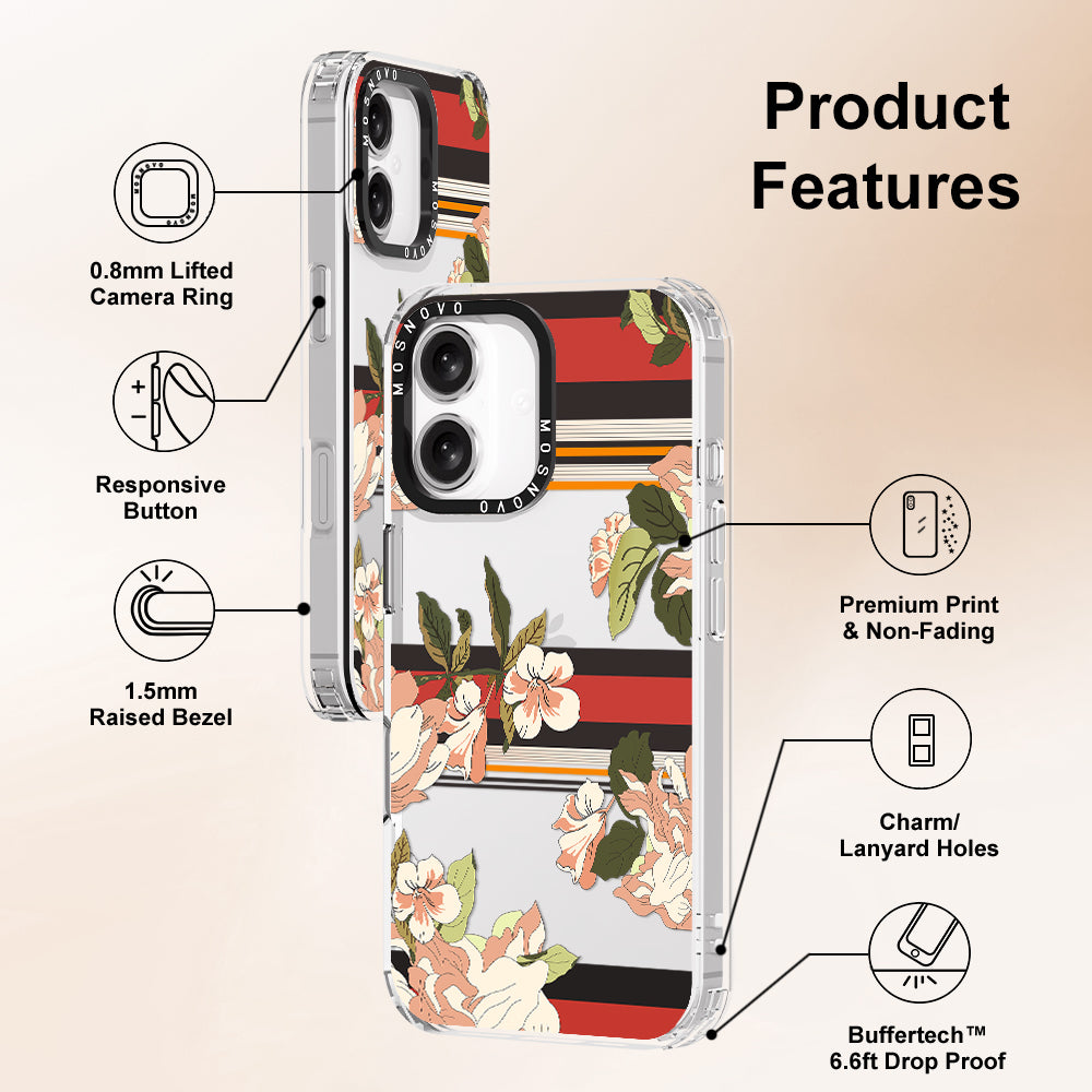 Classic Stripe Floral Phone Case - iPhone 16 Plus Case - MOSNOVO