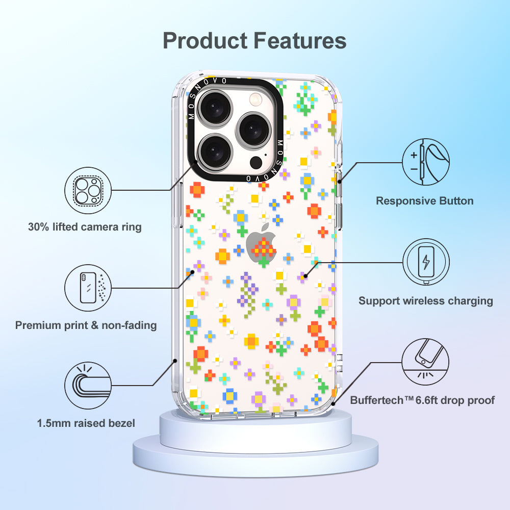 Pixel-Floral Phone Case - iPhone 15 Pro Case