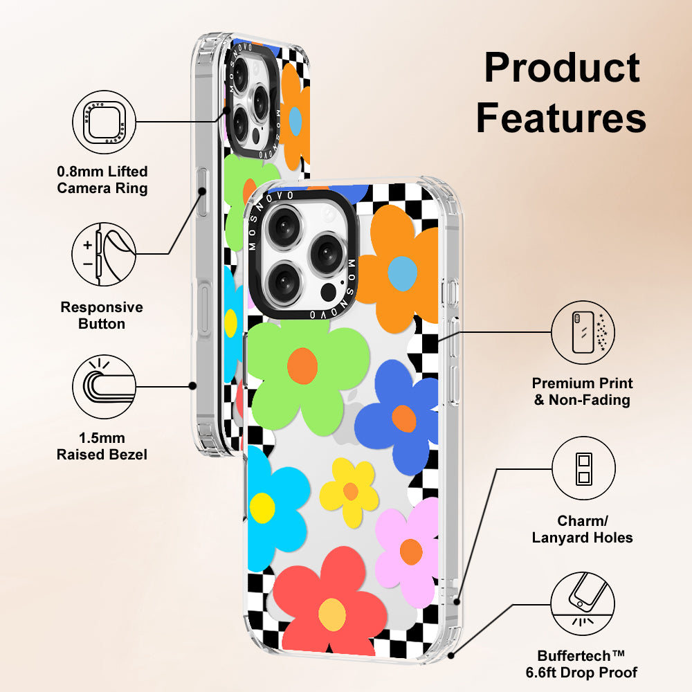 60's Checkered Floral Phone Case - iPhone 16 Pro Max Case - MOSNOVO