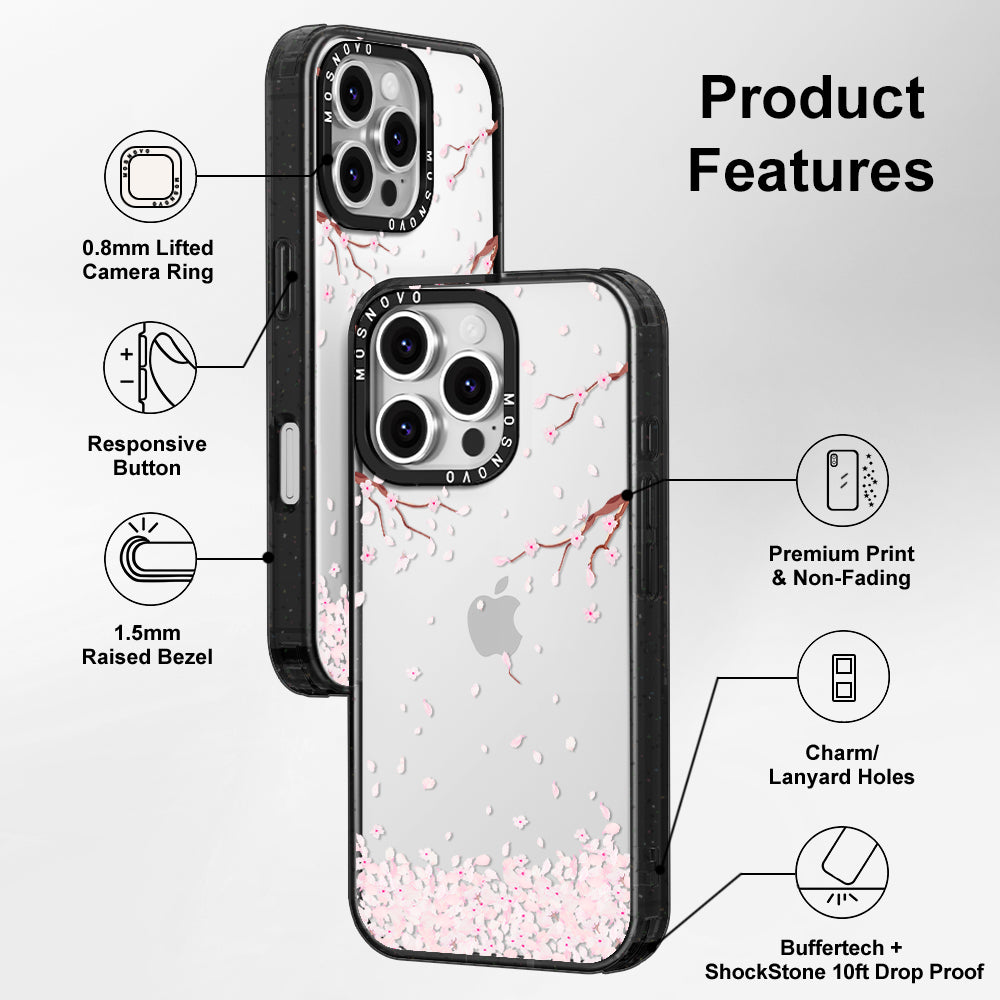 Sakura Phone Case - iPhone 16 Pro Case Clear Black ShockStone