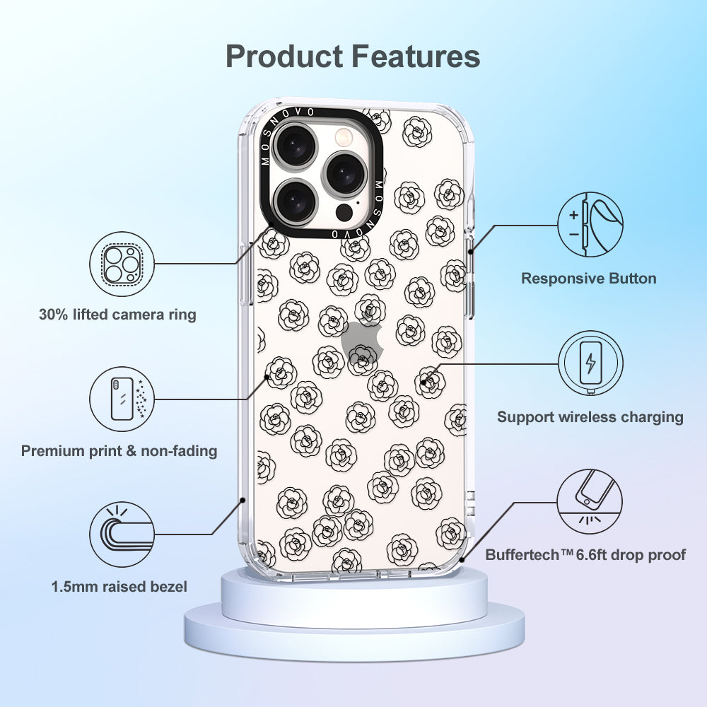 Linear Camelia Flower Phone Case - iPhone 15 Pro Max Case