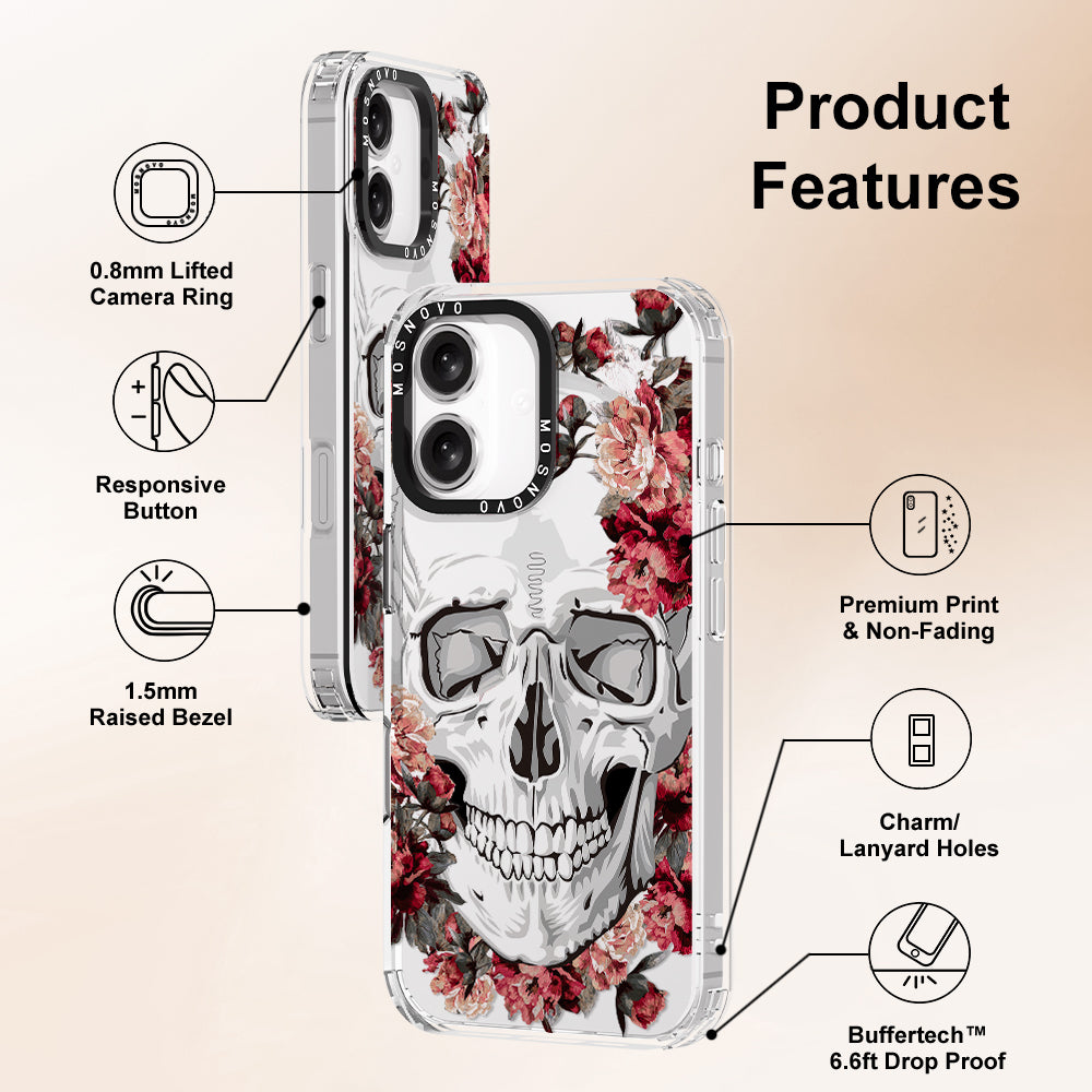 Red Flower Skull Phone Case - iPhone 16 Plus Case - MOSNOVO