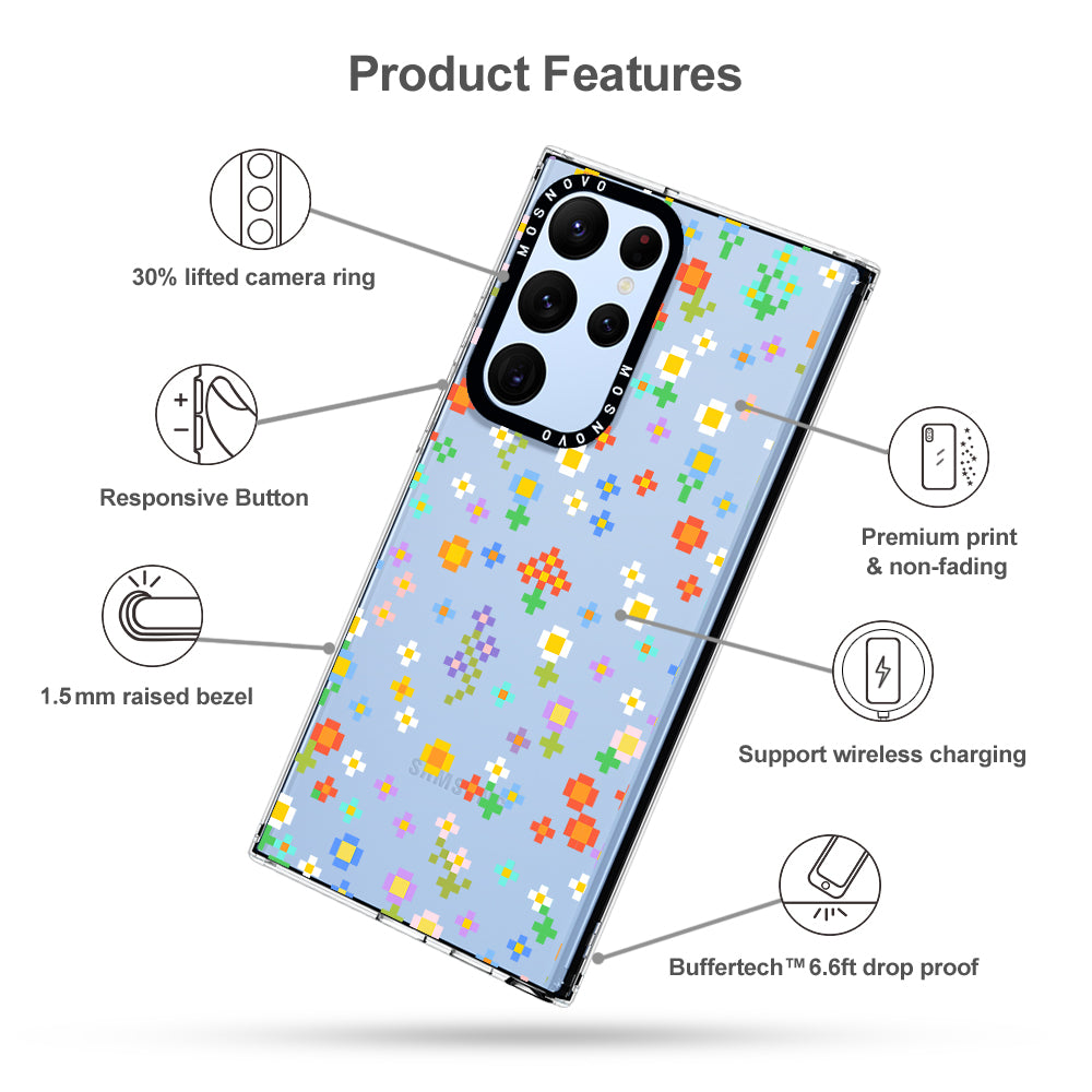 Pixel-Floral Phone Case - Samsung Galaxy S22 Ultra Case