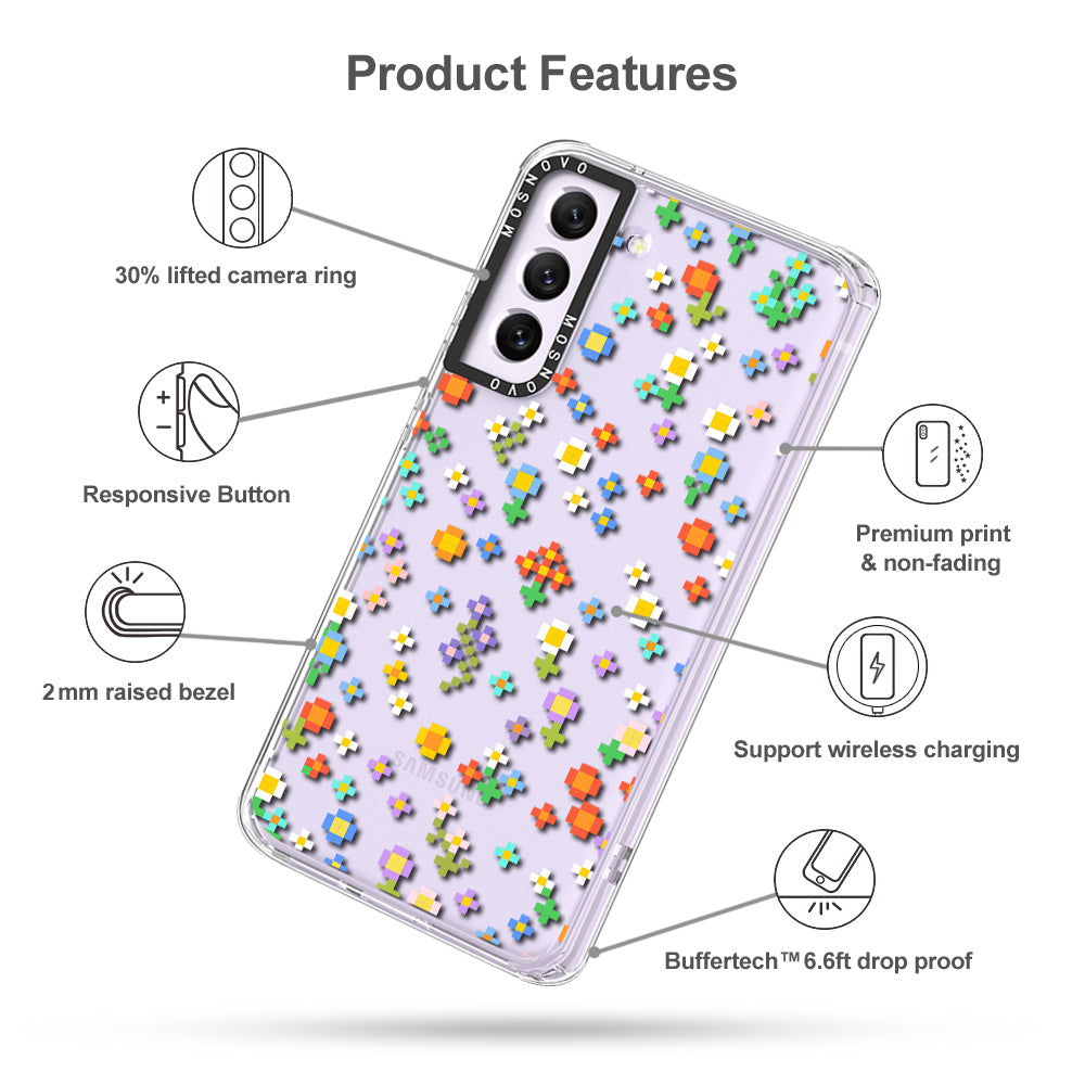 Pixel-Floral Phone Case - Samsung Galaxy S21 FE Case