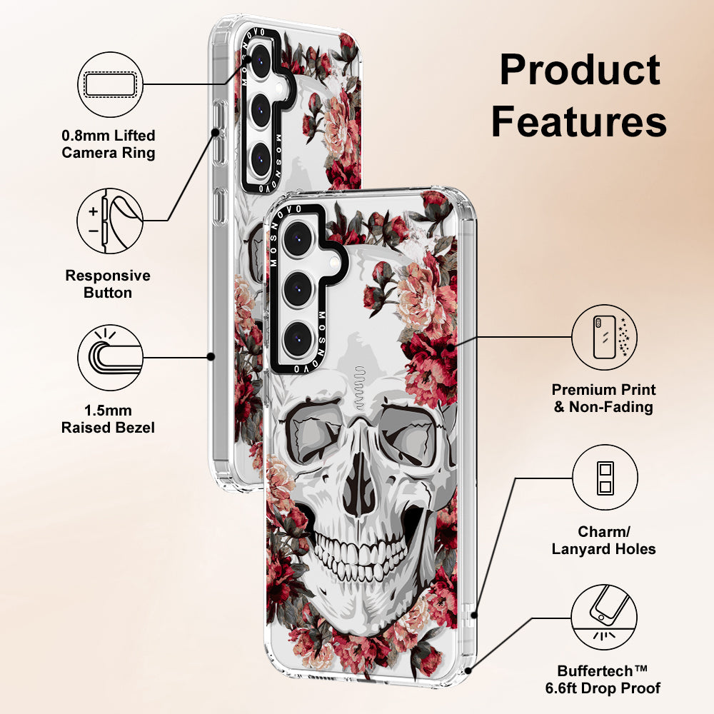 Red Flower Skull Phone Case - Samsung Galaxy S24 FE Case - MOSNOVO