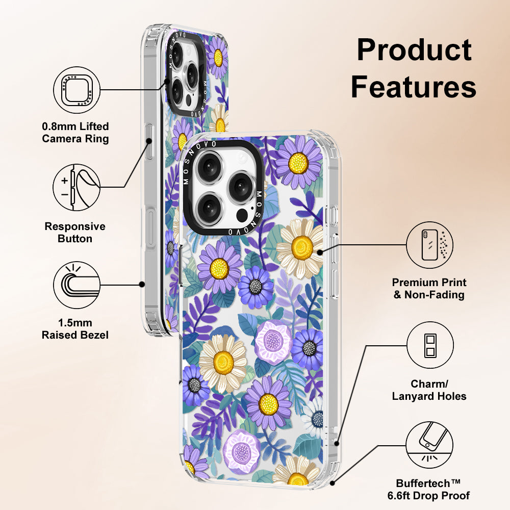 Purple Floral Phone Case - iPhone 16 Pro Max Case - MOSNOVO