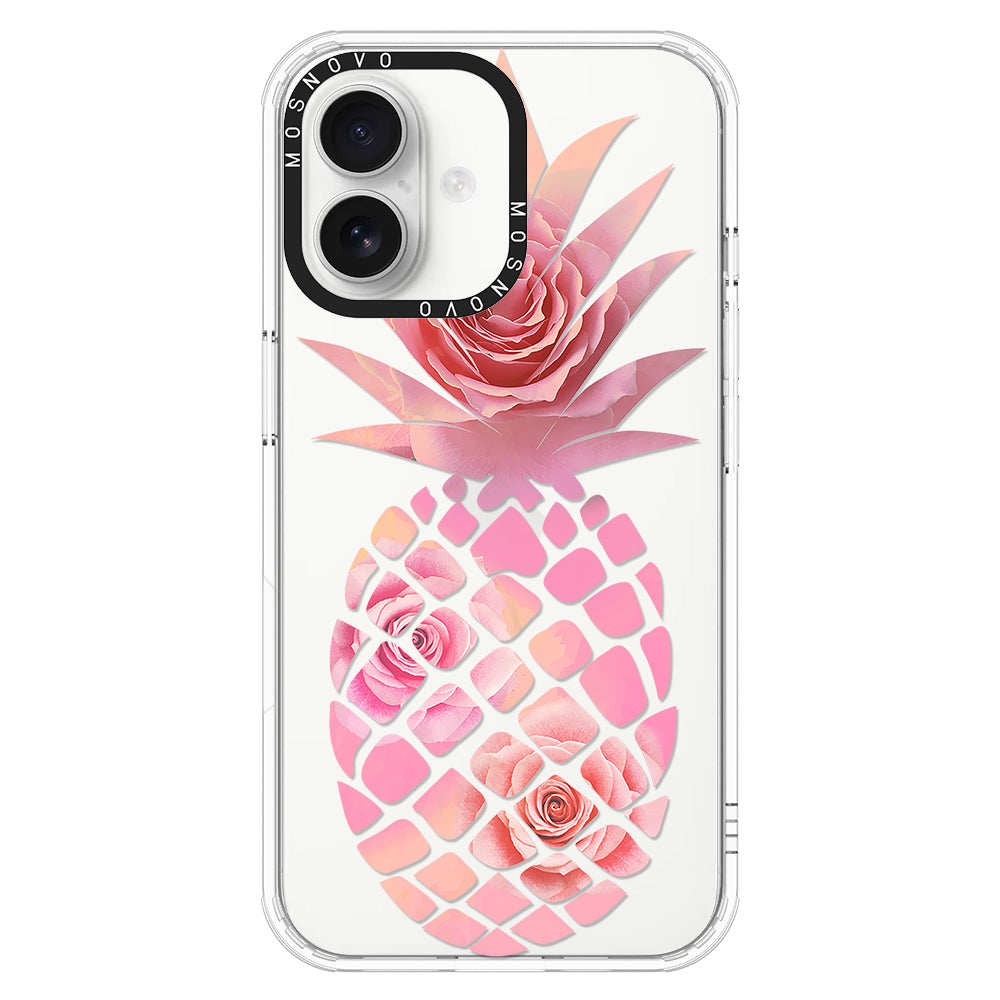 Pink Floral Pineapple Phone Case - iPhone 16 Plus Case - MOSNOVO