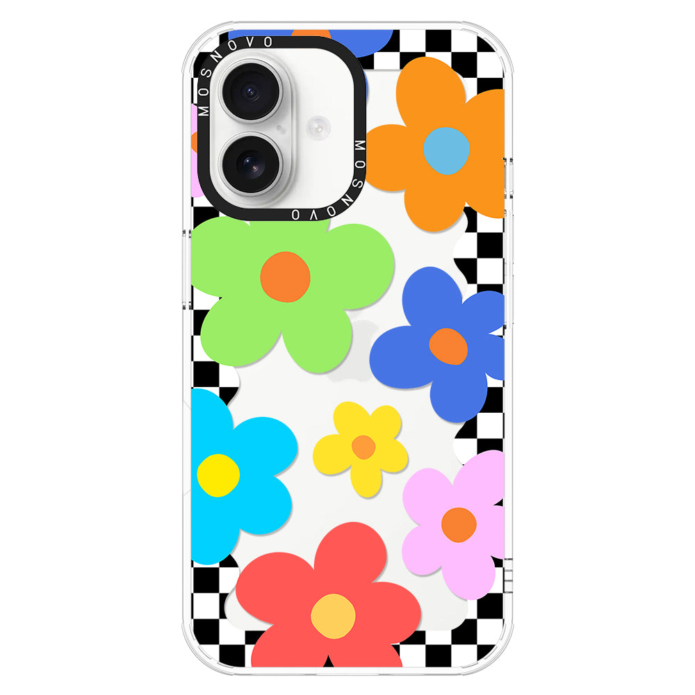 60's Checkered Floral Phone Case - iPhone 16 Case - MOSNOVO