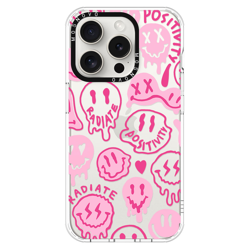 Pink Dripping Smiles Positivity Radiate Face Phone Case - iPhone 16 Pro Max Case - MOSNOVO