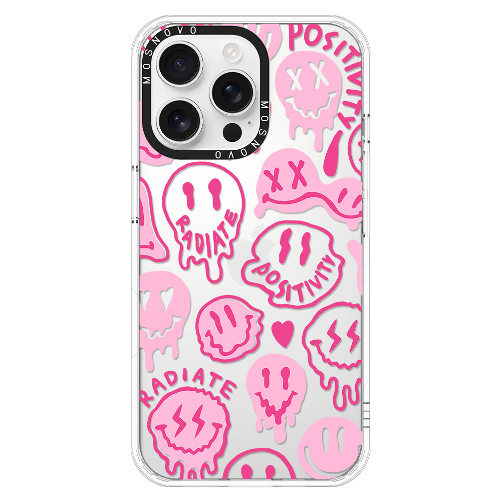 Pink Dripping Smiles Positivity Radiate Face Phone Case - iPhone 16 Pro Max Case - MOSNOVO