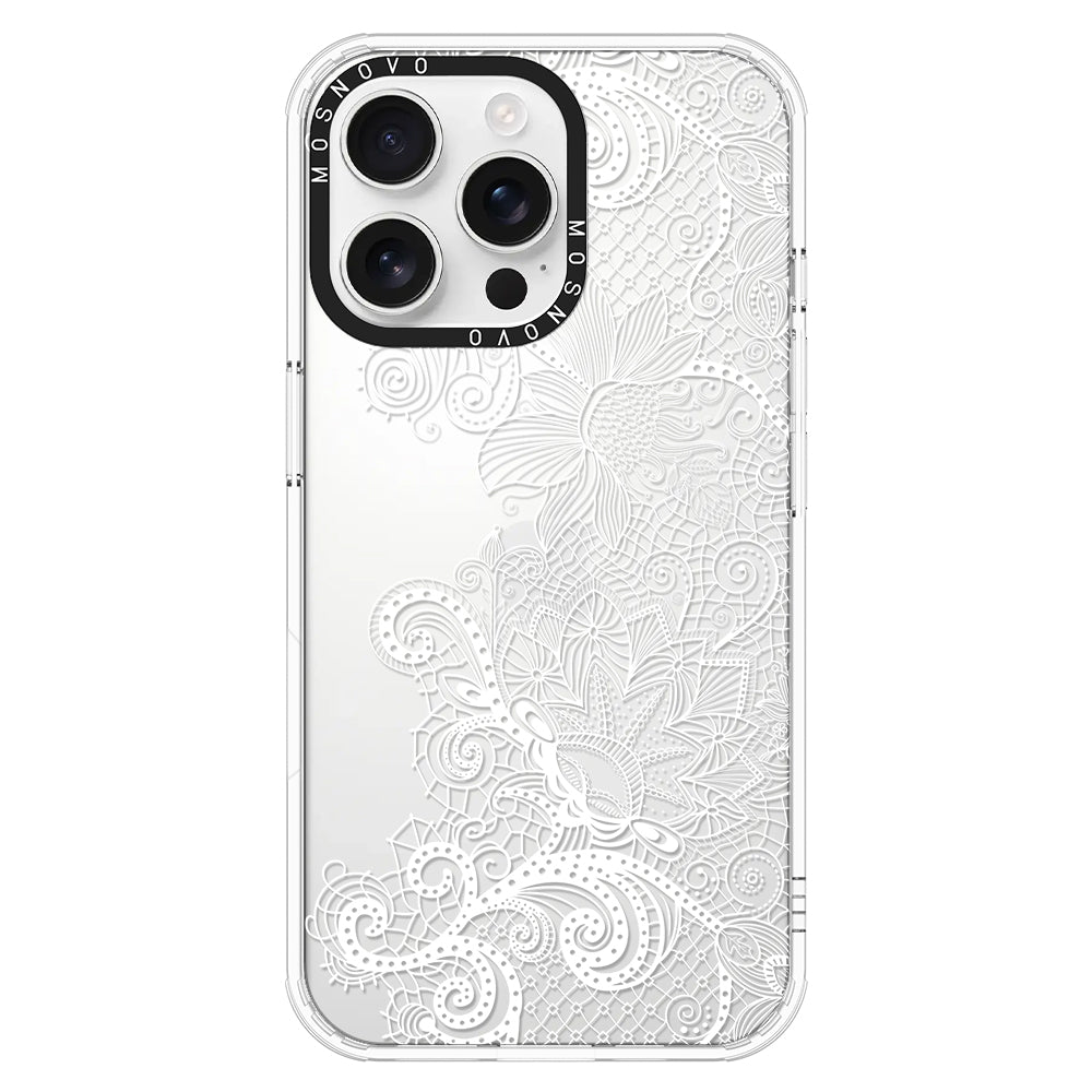 Lacy White Flower Phone Case - iPhone 16 Pro Max Case - MOSNOVO