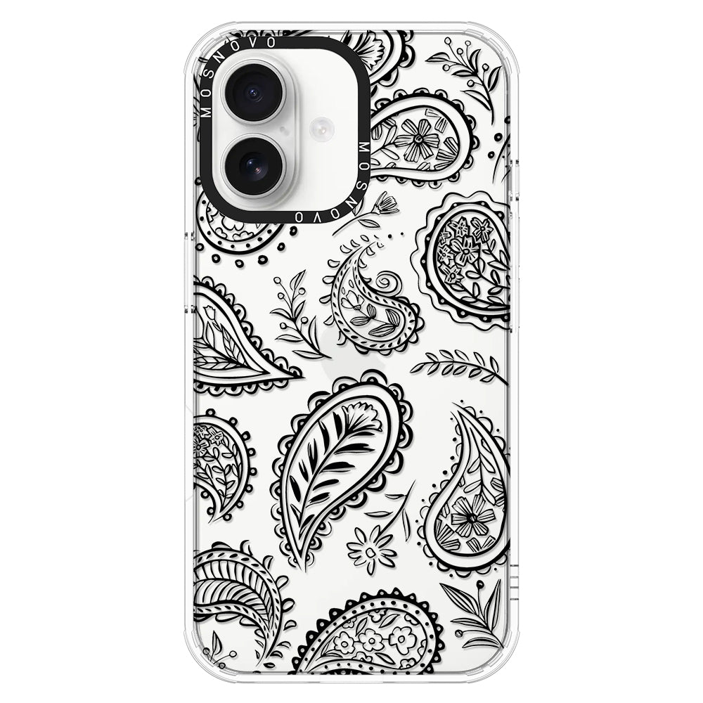 Black Paisley Phone Case - iPhone 16 Plus Case - MOSNOVO