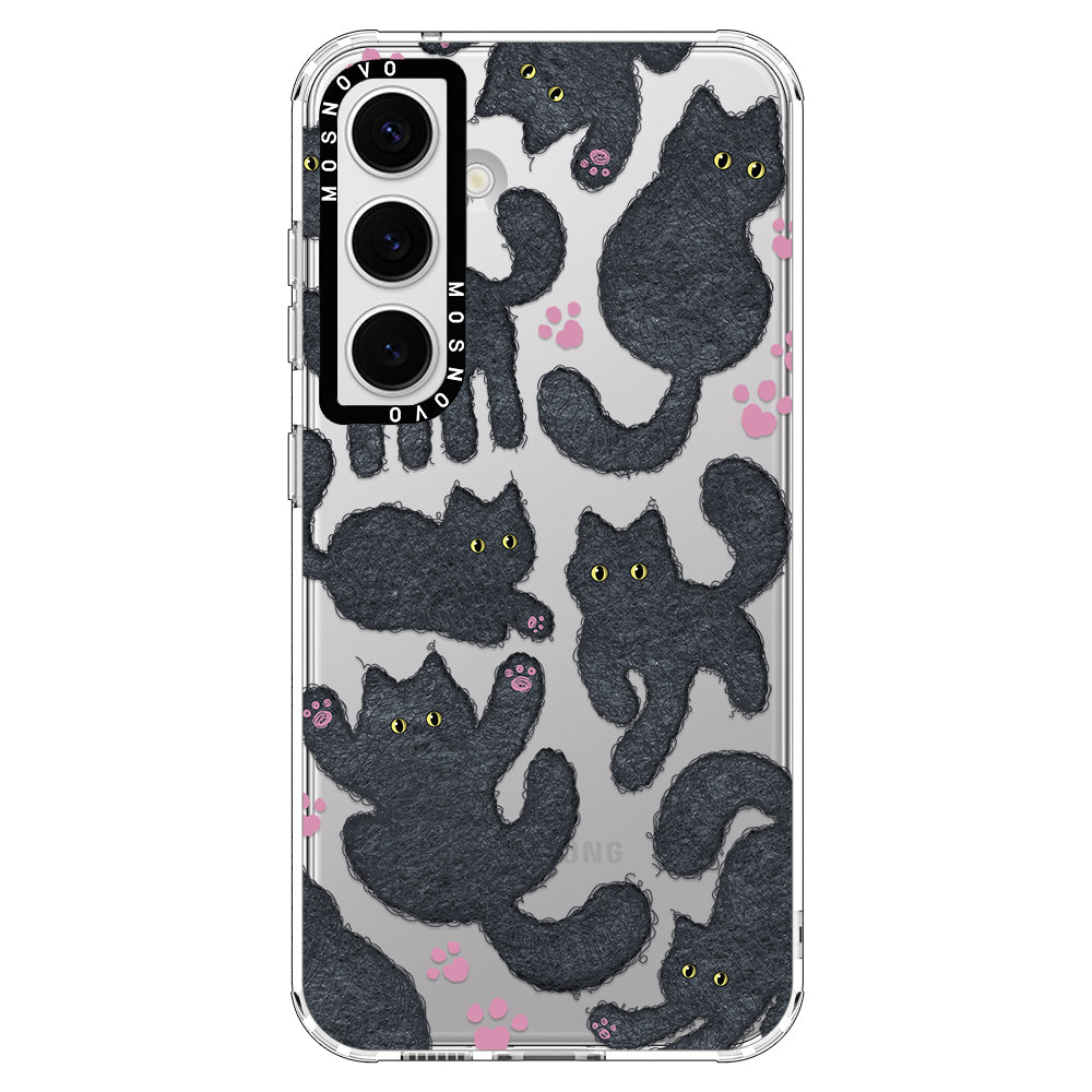 Black Furry Cat Phone Case - Samsung Galaxy S24 Plus Case