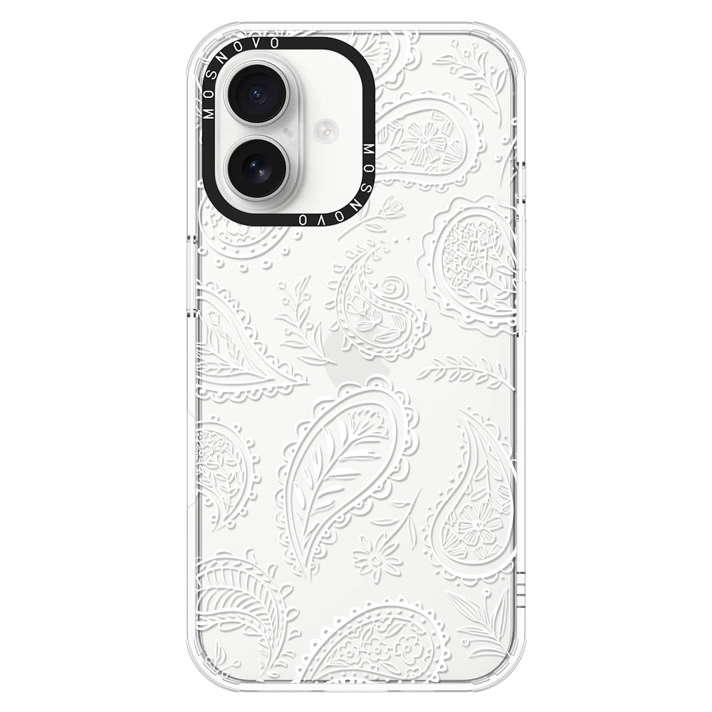 White Paisley Phone Case - iPhone 16 Plus Case - MOSNOVO