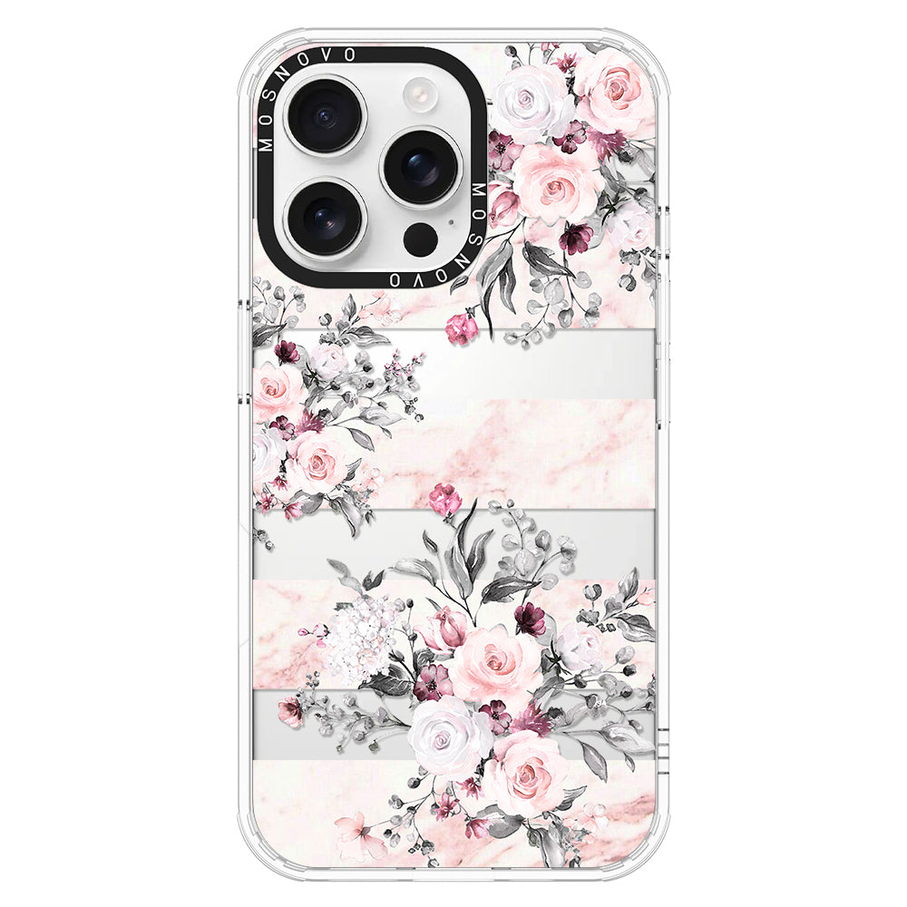 Pink Marble Flowers Phone Case - iPhone 16 Pro Max Case - MOSNOVO