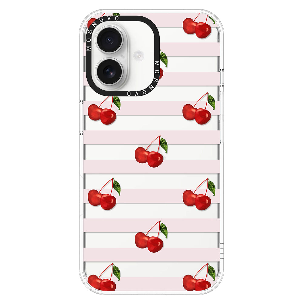 Pink Stripes Cherry Phone Case - iPhone 16 Case - MOSNOVO