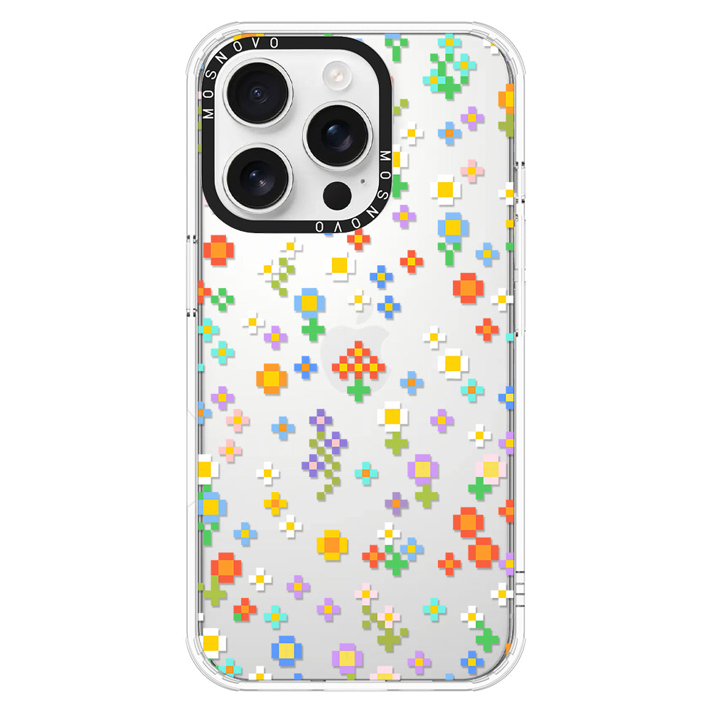 Pixel-Floral Phone Case - iPhone 16 Pro Case Clear