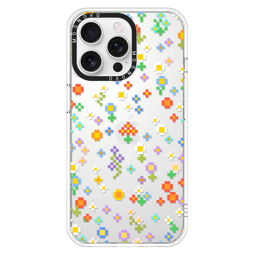 Pixel-Floral Phone Case - iPhone 16 Pro Max Case