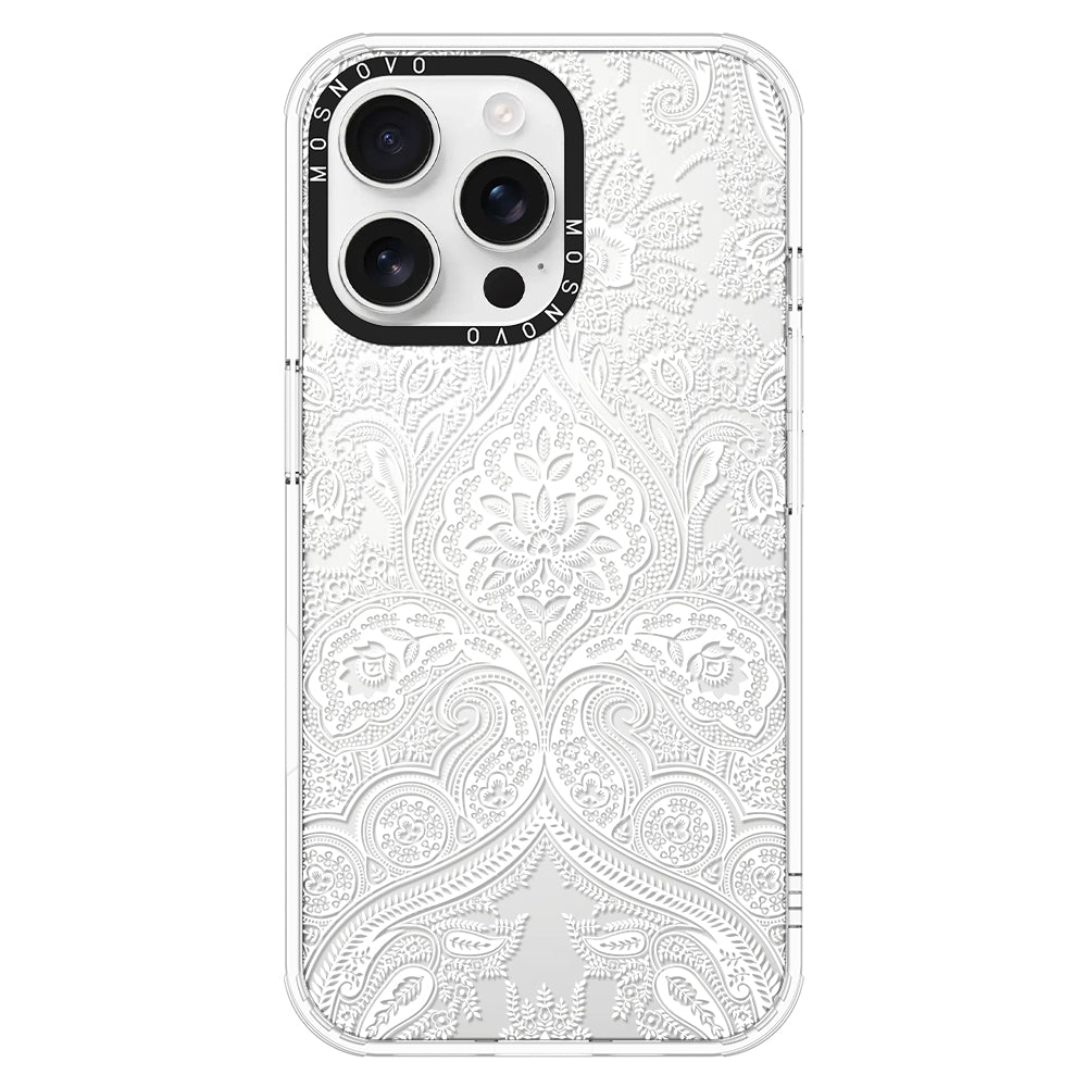 White Damask Phone Case - iPhone 16 Pro Max Case - MOSNOVO