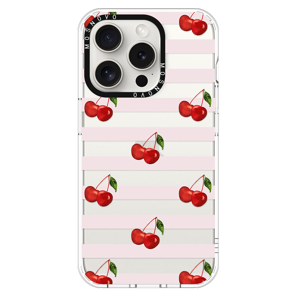 Pink Stripes Cherry Phone Case - iPhone 16 Pro Case - MOSNOVO