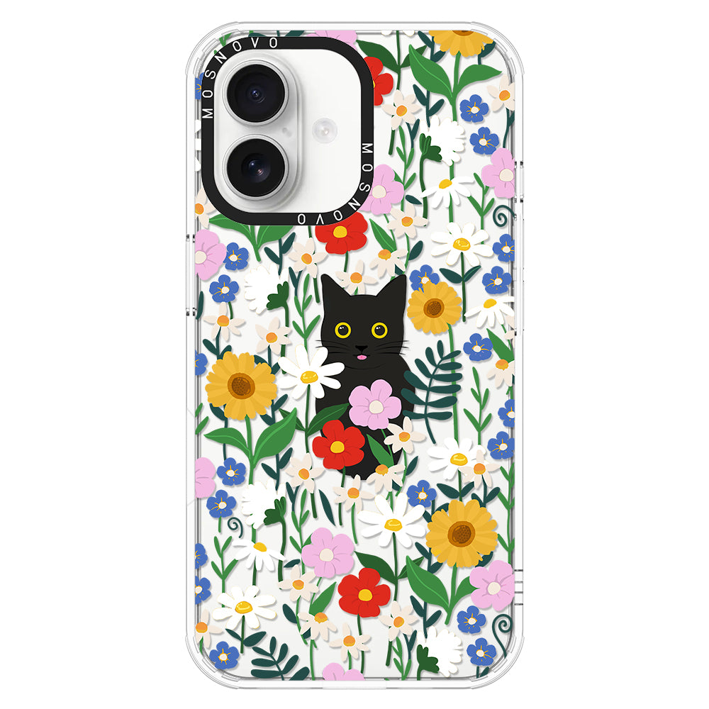 Black Cat in Garden Phone Case - iPhone 16 Plus Case - MOSNOVO