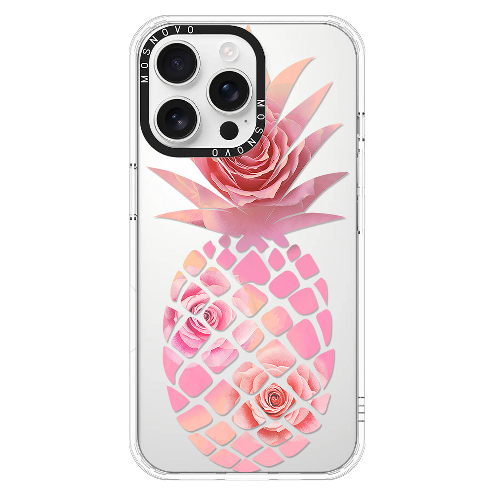 Pink Floral Pineapple Phone Case - iPhone 16 Pro Max Case - MOSNOVO