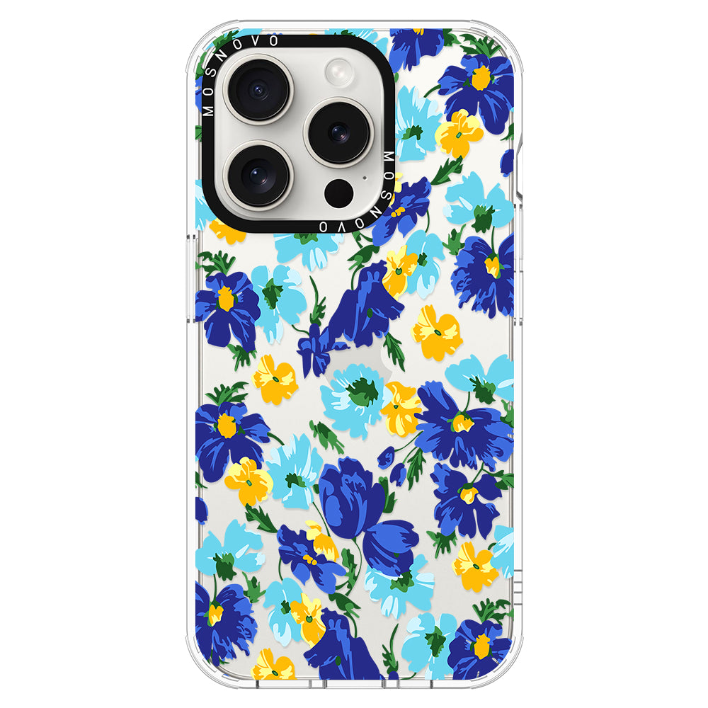 Vintage Blue Floral Phone Case - iPhone 16 Pro Case - MOSNOVO