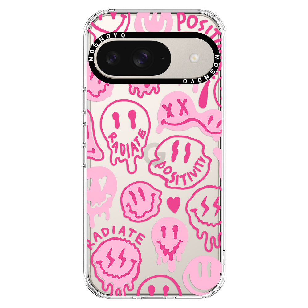 Pink Dripping Smiles Positivity Radiate Face Phone Case - Google Pixel 9 Case