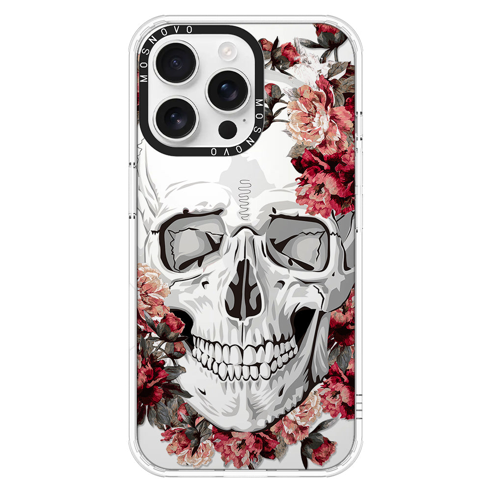 Red Flower Skull Phone Case - iPhone 16 Pro Max Case Clear