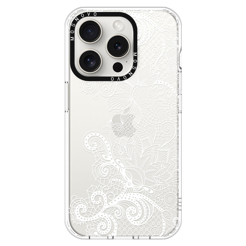 Lacy White Flower Phone Case - iPhone 16 Pro Case - MOSNOVO