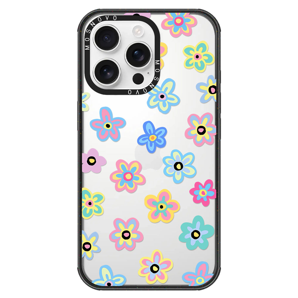 Groovy Flower Phone Case - iPhone 16 Pro Max Case Clear Black ShockStone