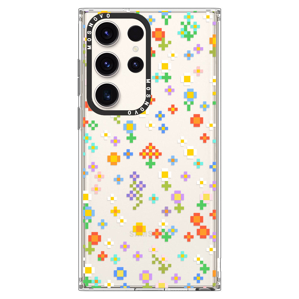 Pixel-Floral Phone Case - Samsung Galaxy S23 Ultra Case